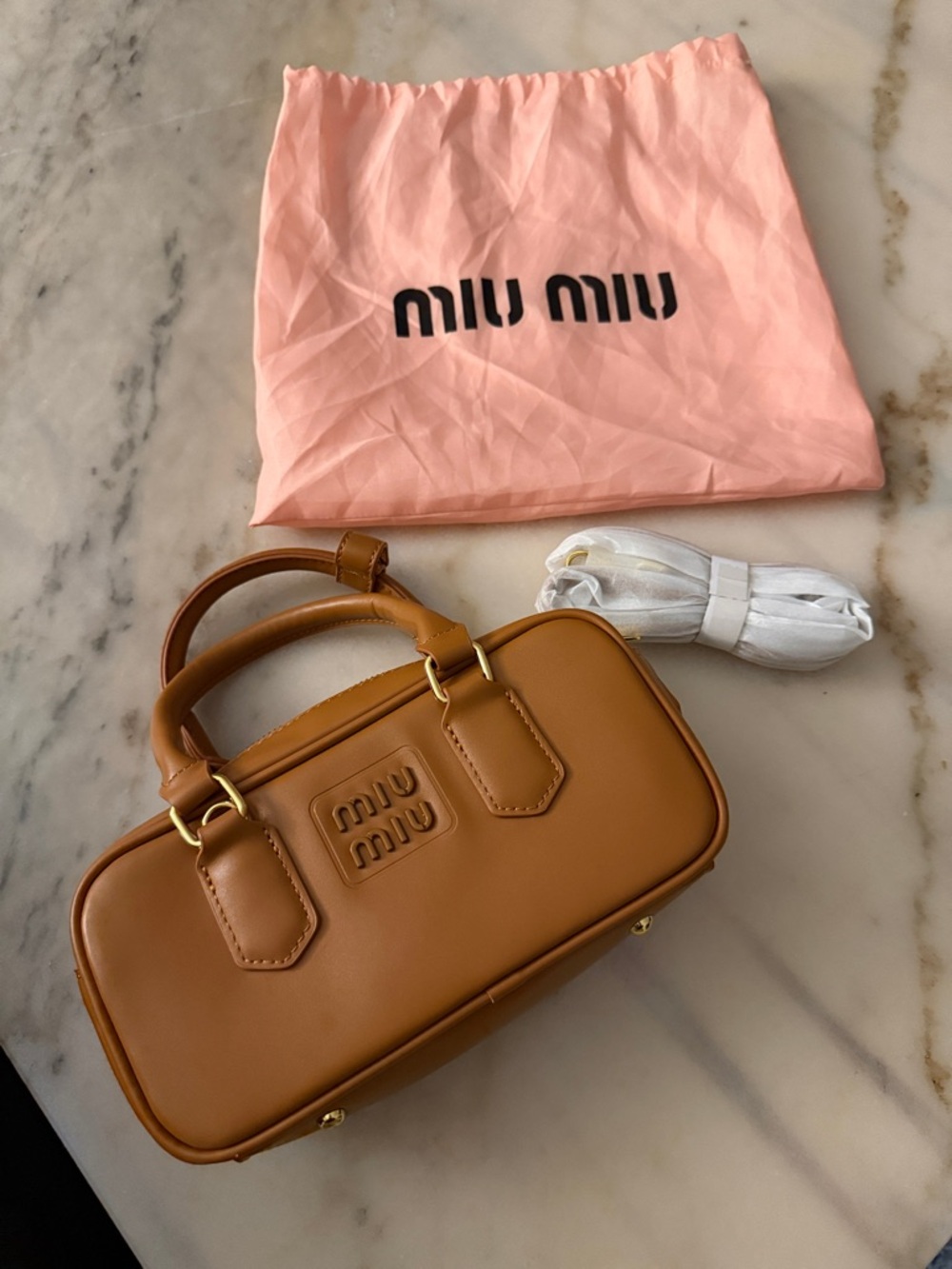 Beautiful Caramel Brown Mini Top-Handle Bag with Gold Hardware